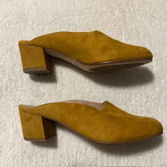 Eileen Fisher Womens Mustard Brief Suede Mule Arnica Suede Block Heel Size 10M - Picture 4 of 7